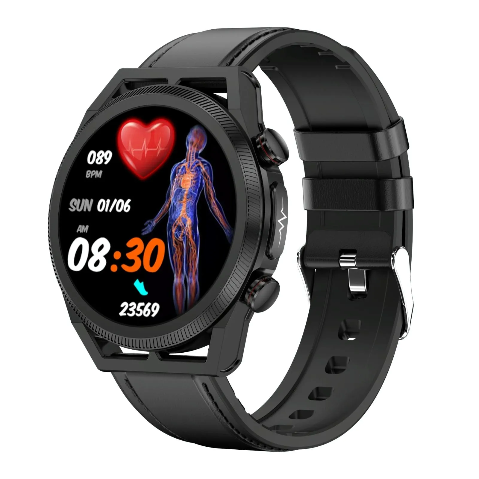 1.39 Inch Ips Screen Ip67 Waterproof Leather Band Smart Watch Support Body Temperature Monitoring / Ecg