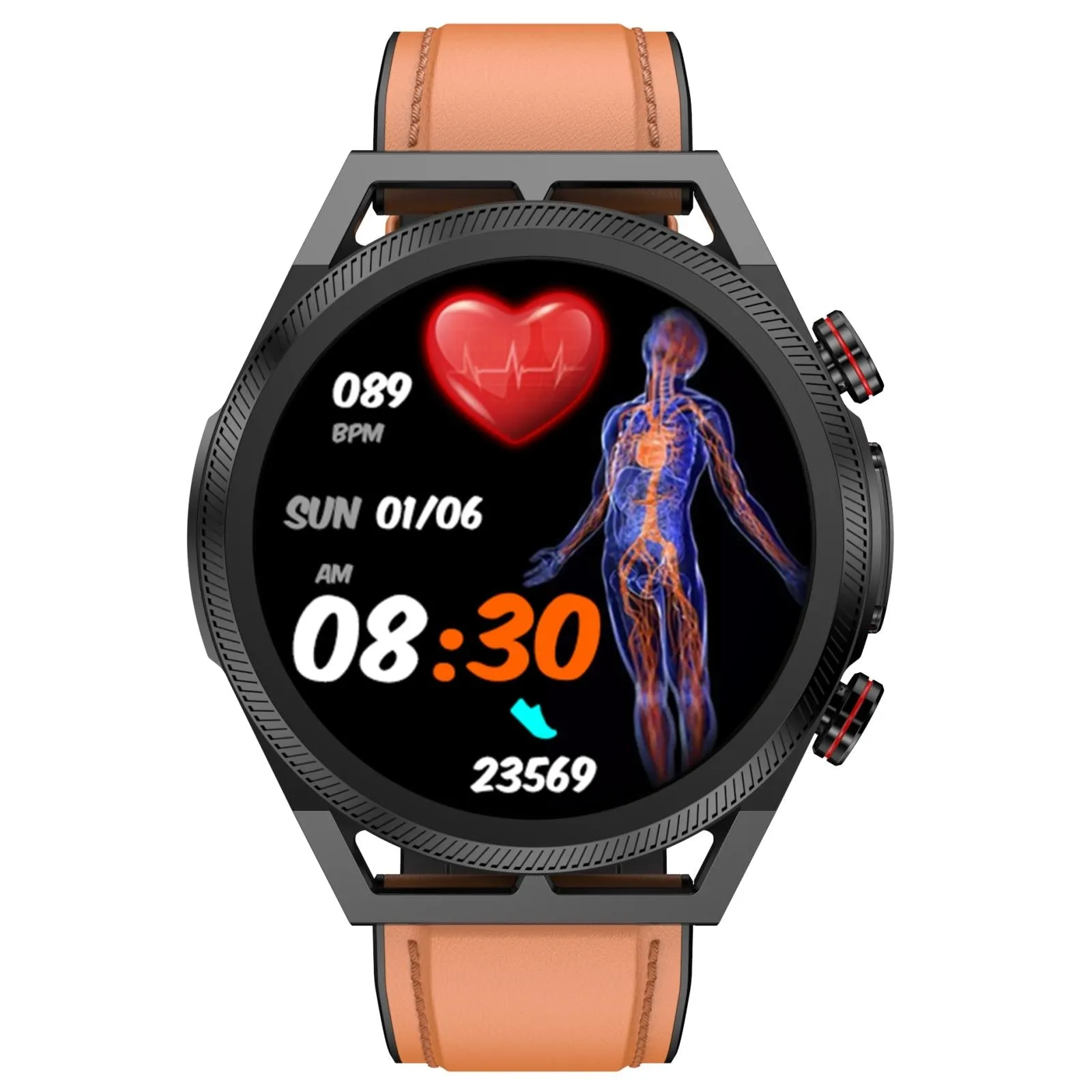 1.39 Inch Ips Screen Ip67 Waterproof Leather Band Smart Watch Support Body Temperature Monitoring / Ecg