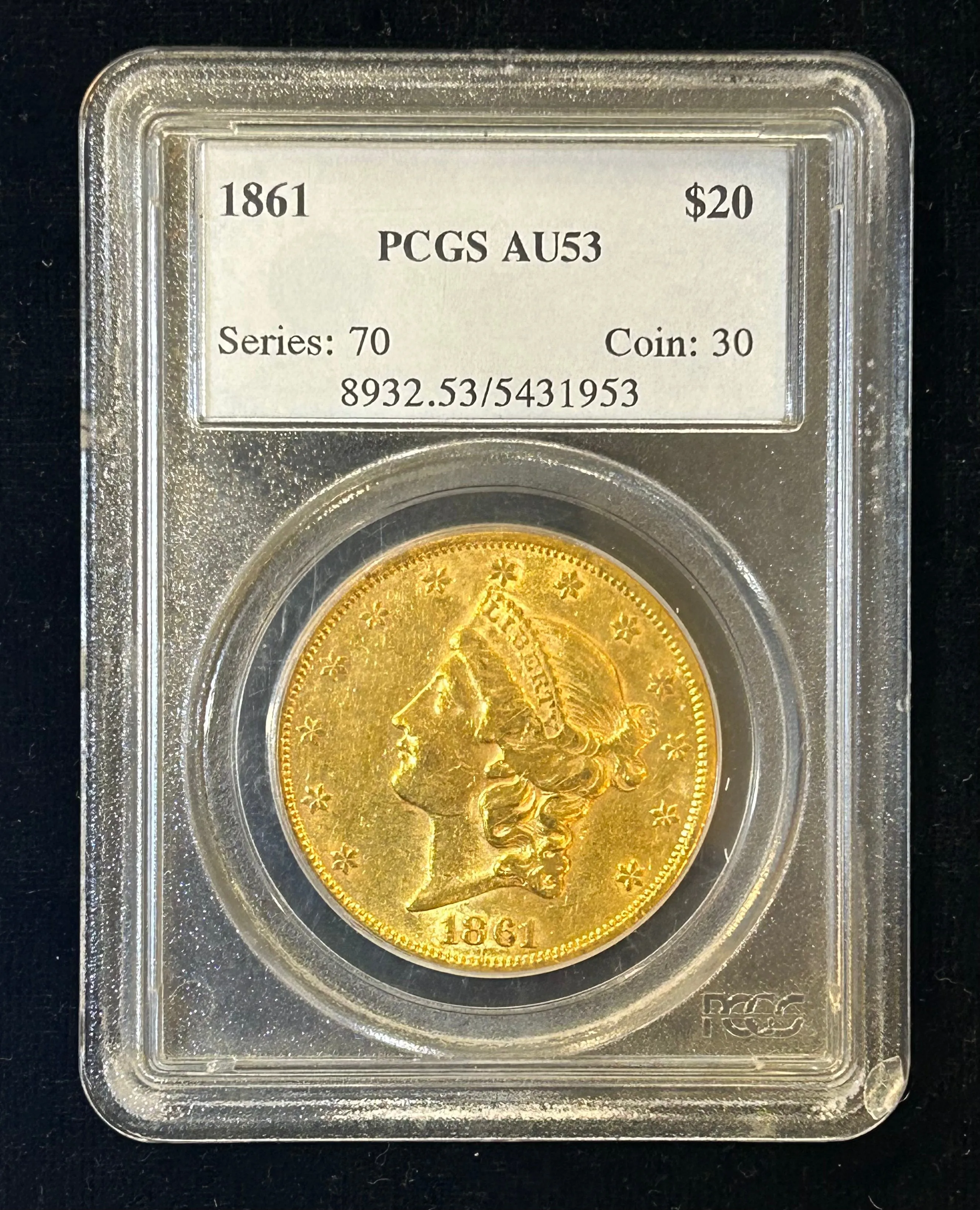 1861 Liberty Head Double Eagle AU-53 (PCGS) - $8K APR Value w/ CoA!