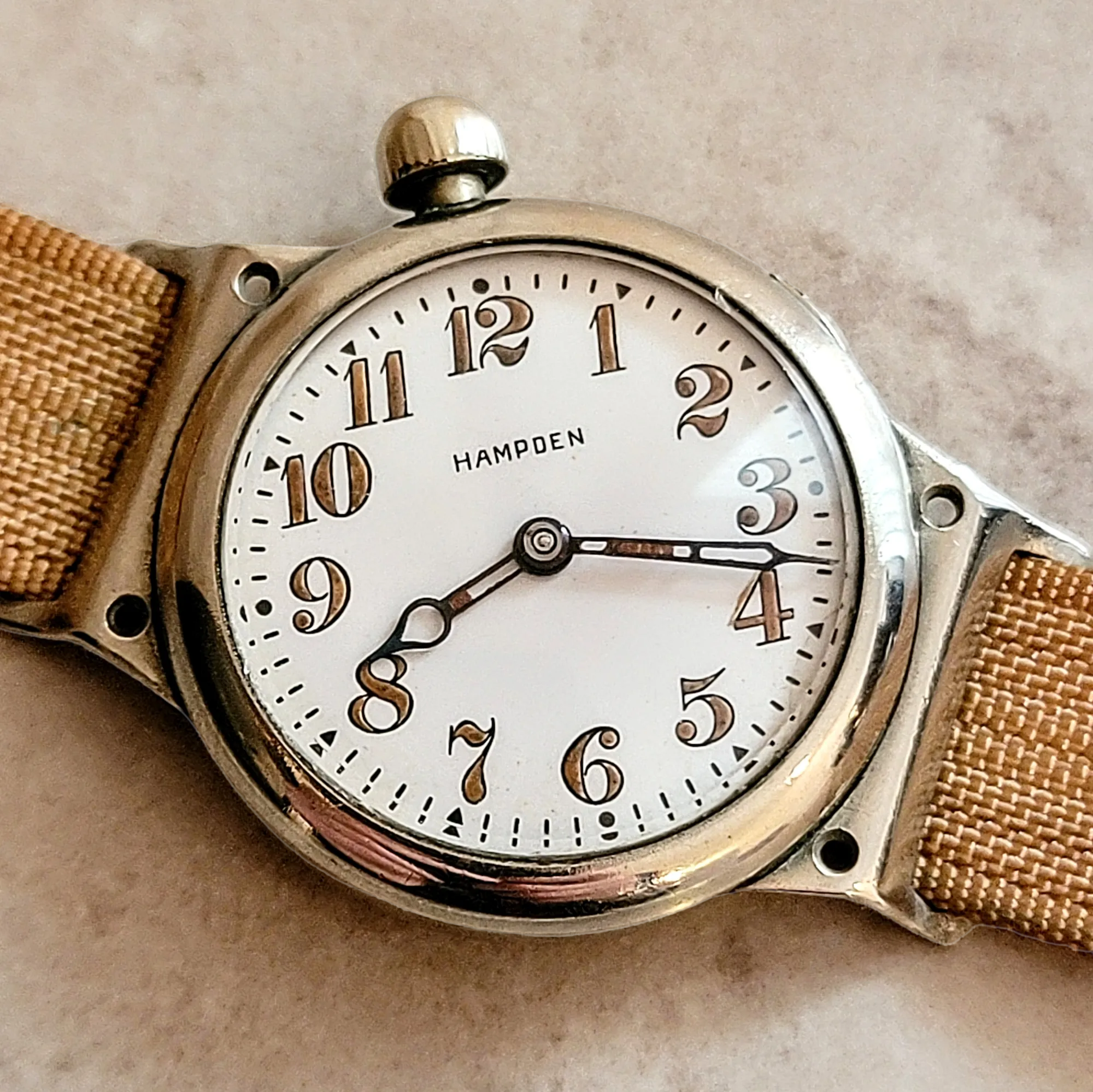 1914 HAMPDEN "No. 400" Trench Watch 15 Jewels U.S. Army Wristwatch