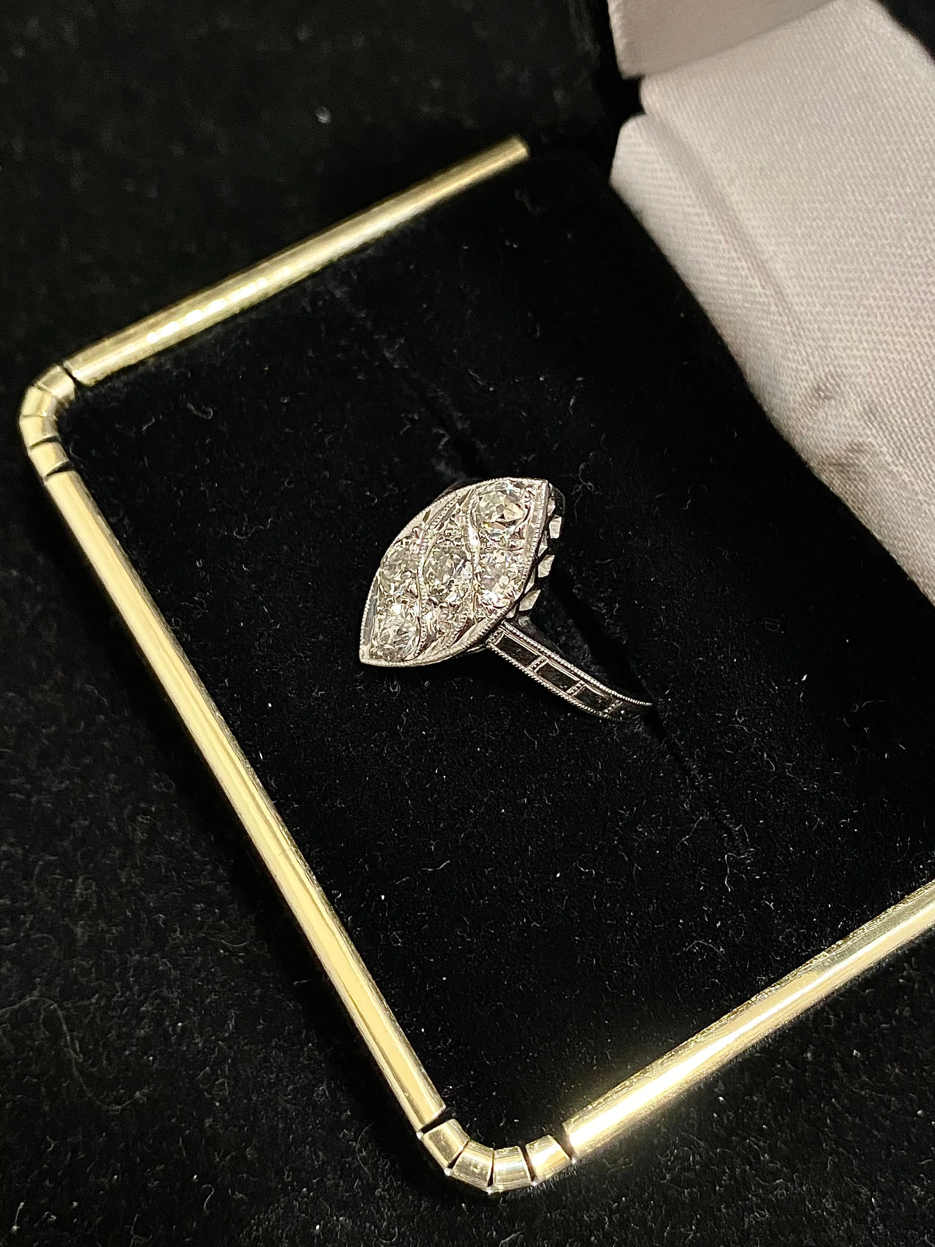 1920 Antique Designer Solid White Gold Ring with 5 Diamonds - $10K Appraisal Value w/ CoA! }