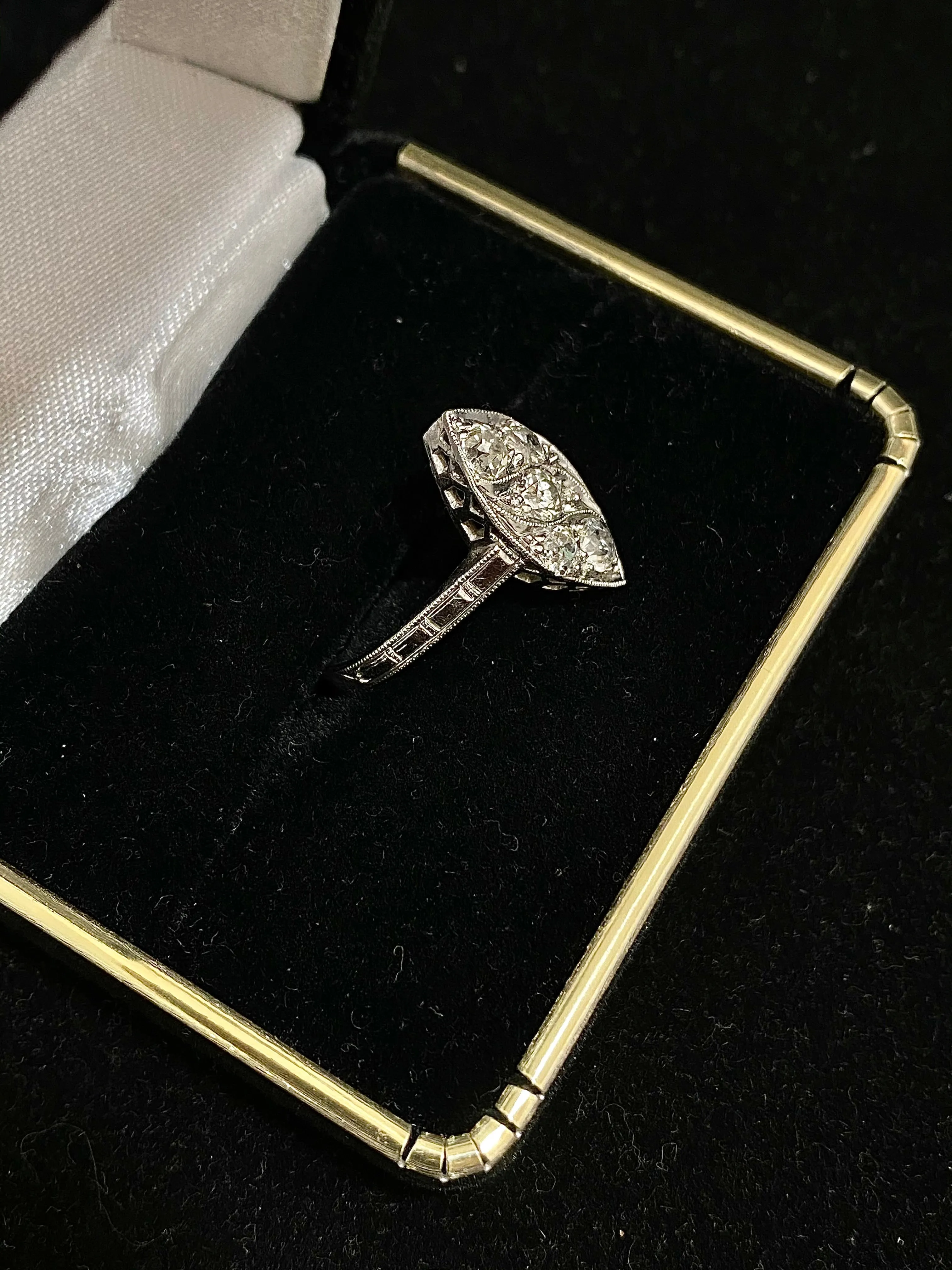 1920 Antique Designer Solid White Gold Ring with 5 Diamonds - $10K Appraisal Value w/ CoA! }