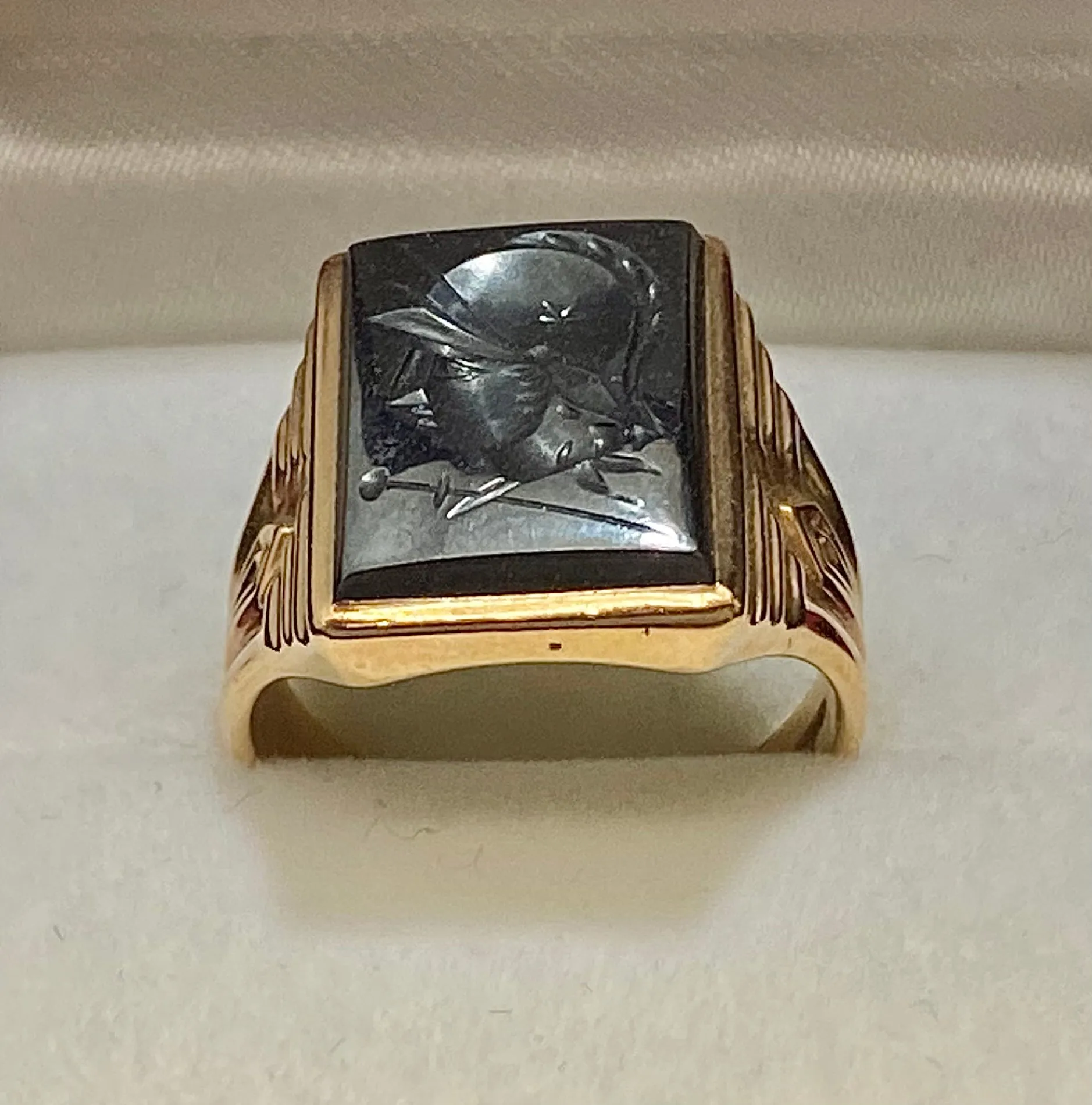 1920’s Church & Co. Designer Solid Yellow Gold with Intaglio Hematite Ring - $5K Appraisal Value w/ CoA! }