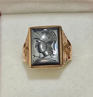 1920’s Church & Co. Designer Solid Yellow Gold with Intaglio Hematite Ring - $5K Appraisal Value w/ CoA! }