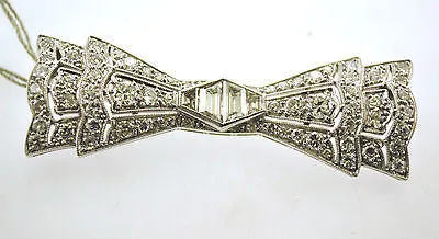 1920s Stunning Art Deco 4.50 Carat Diamond Bow Tie Design Brooch in Platinum - $30K VALUE