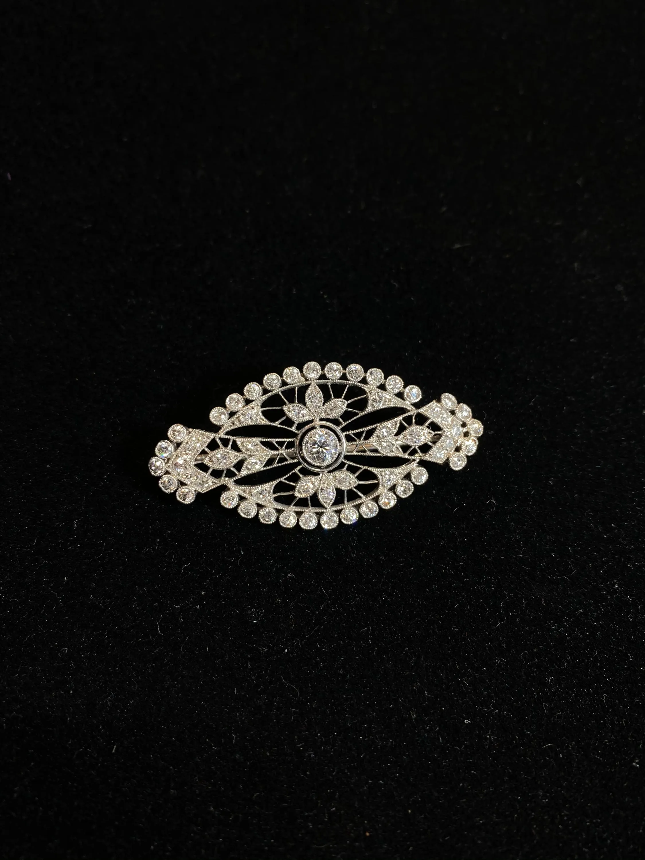 1920’s Victorian Platinum Brooch/Pin w/ 59 Diamonds! - $20K Appraisal Value w/CoA! }