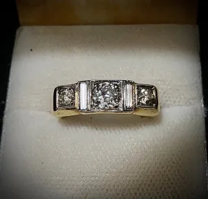 1930’s Antique Design 18K Yellow Gold Diamonds Flat top Ring - $15K Appraisal Value w/ CoA! }