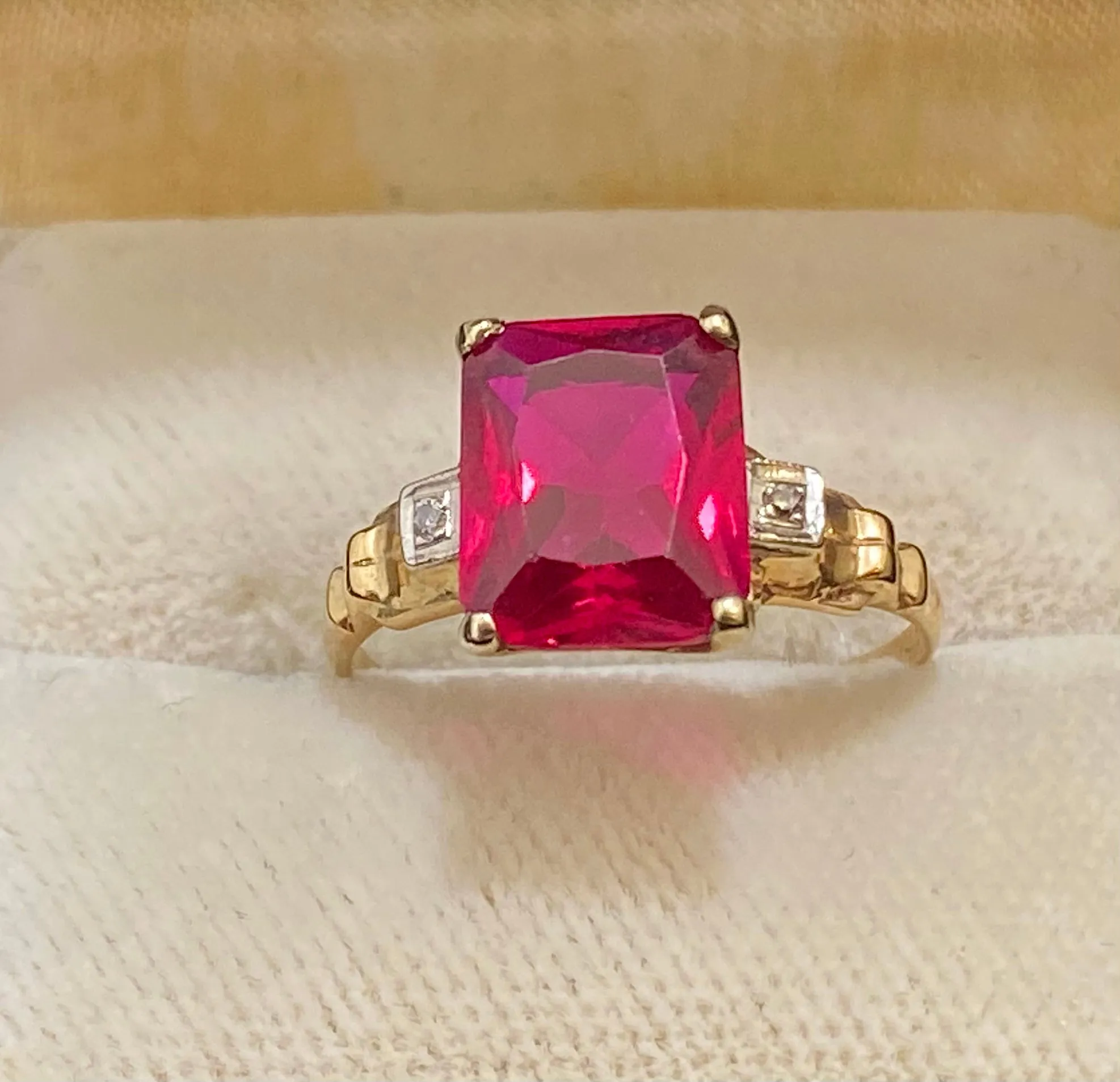 1930's Antique Solid Yellow Gold Ruby & Diamond Ring - $3K Appraisal Value w/ CoA!