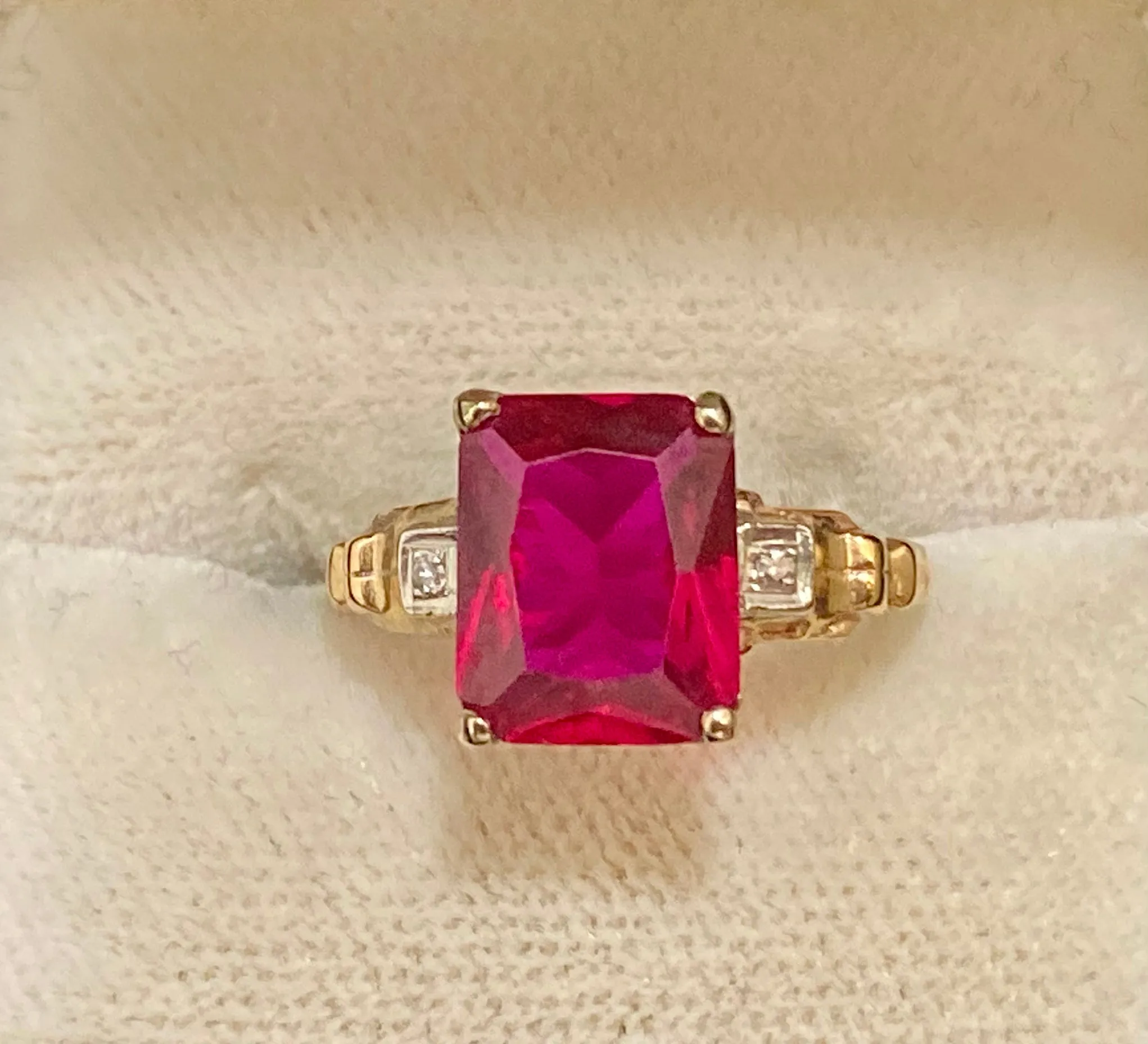 1930's Antique Solid Yellow Gold Ruby & Diamond Ring - $3K Appraisal Value w/ CoA!