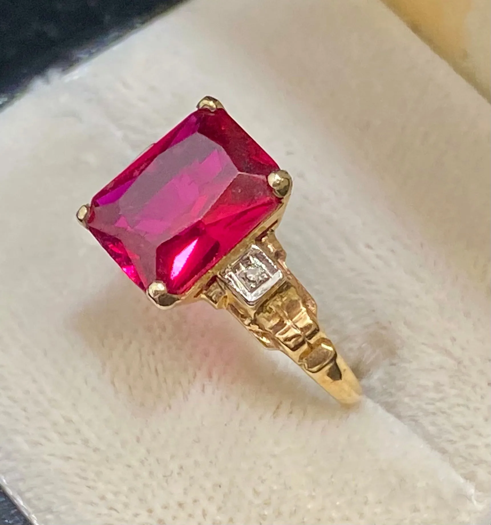 1930's Antique Solid Yellow Gold Ruby & Diamond Ring - $3K Appraisal Value w/ CoA!