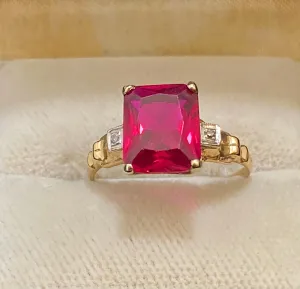 1930's Antique Solid Yellow Gold Ruby & Diamond Ring - $3K Appraisal Value w/ CoA!