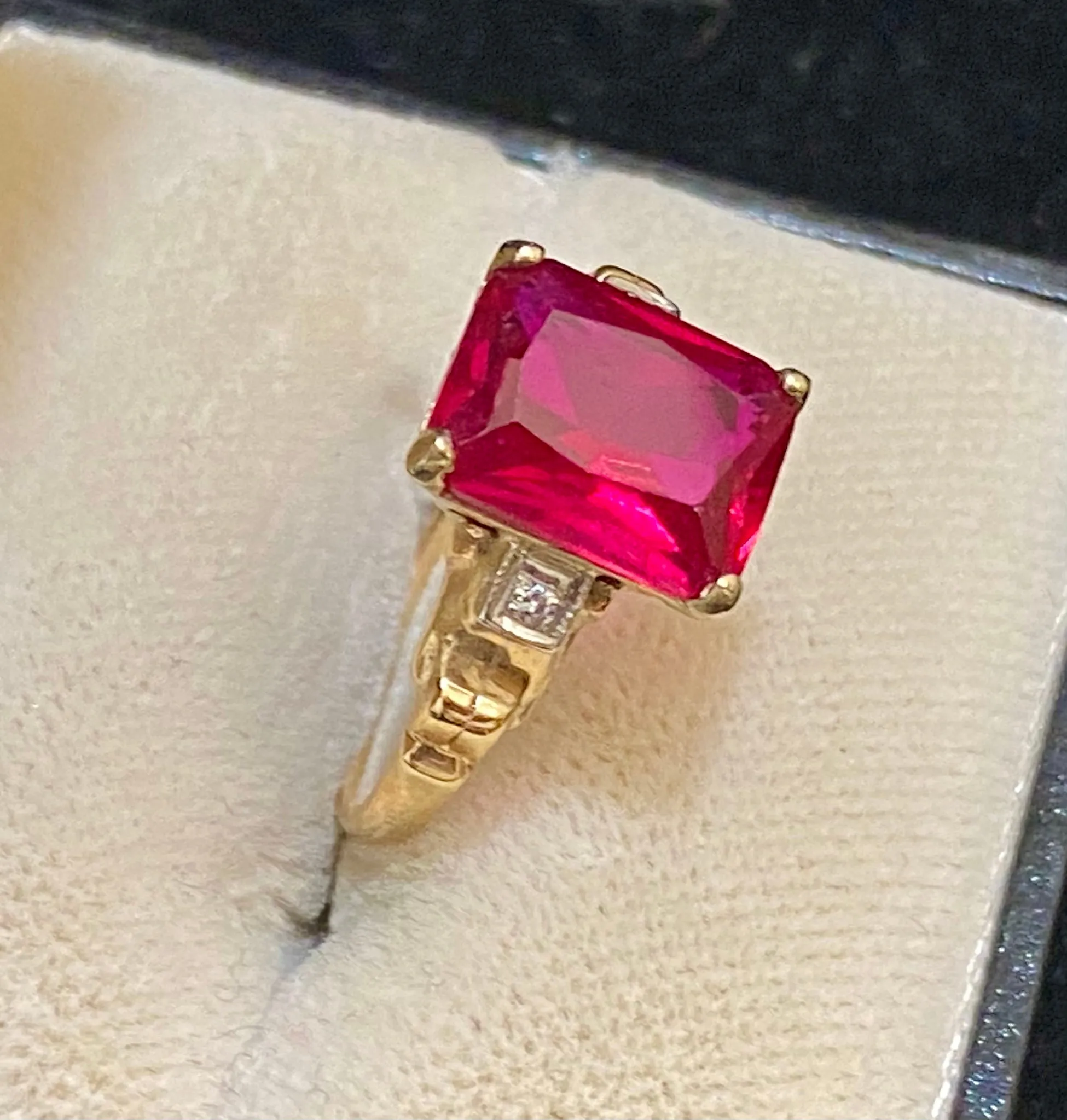 1930's Antique Solid Yellow Gold Ruby & Diamond Ring - $3K Appraisal Value w/ CoA!