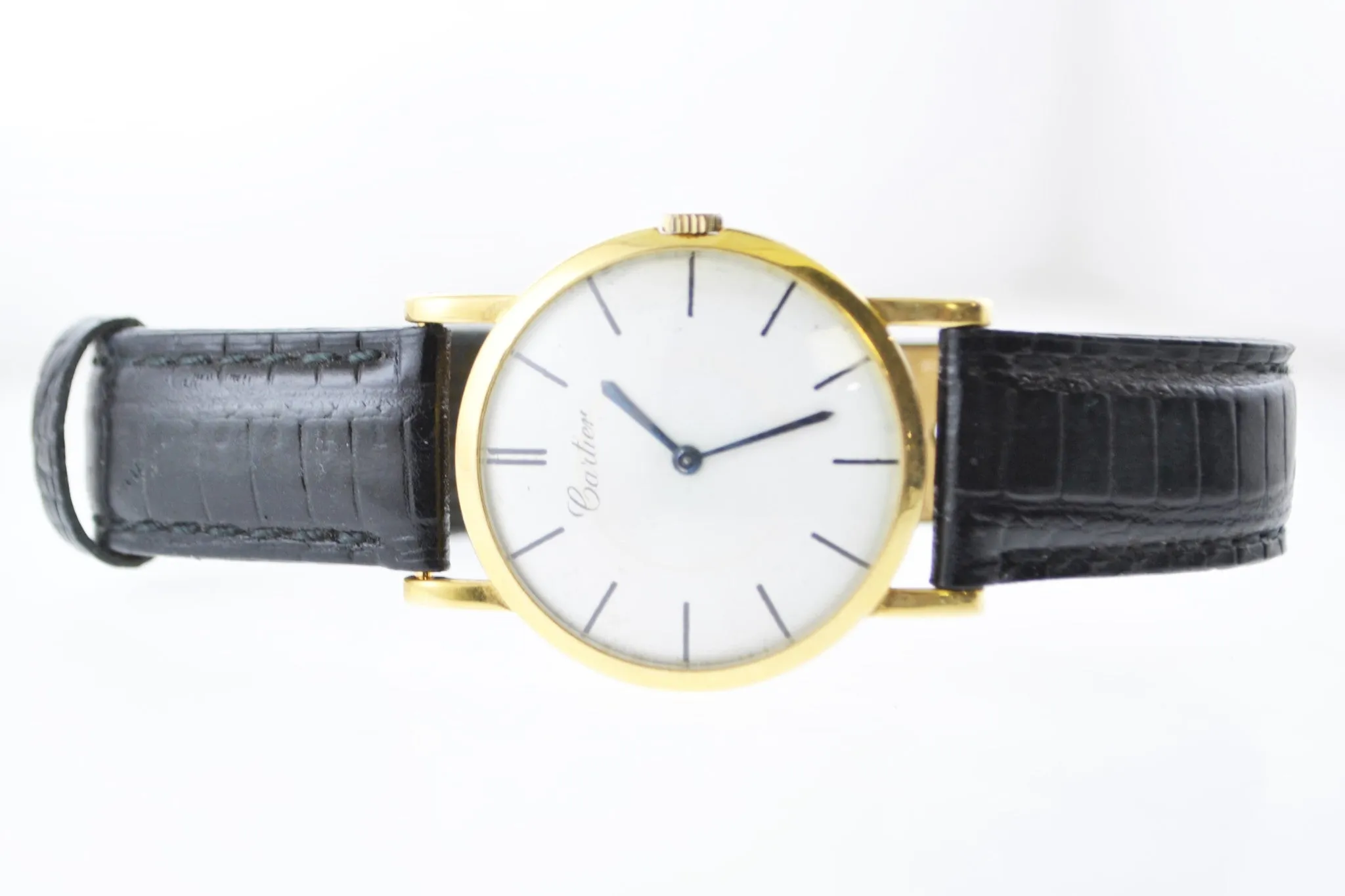 1930's Cartier Mechanic Round Wristwatch on Leather Strap in 18 Karat Yellow Gold - $40K VALUE