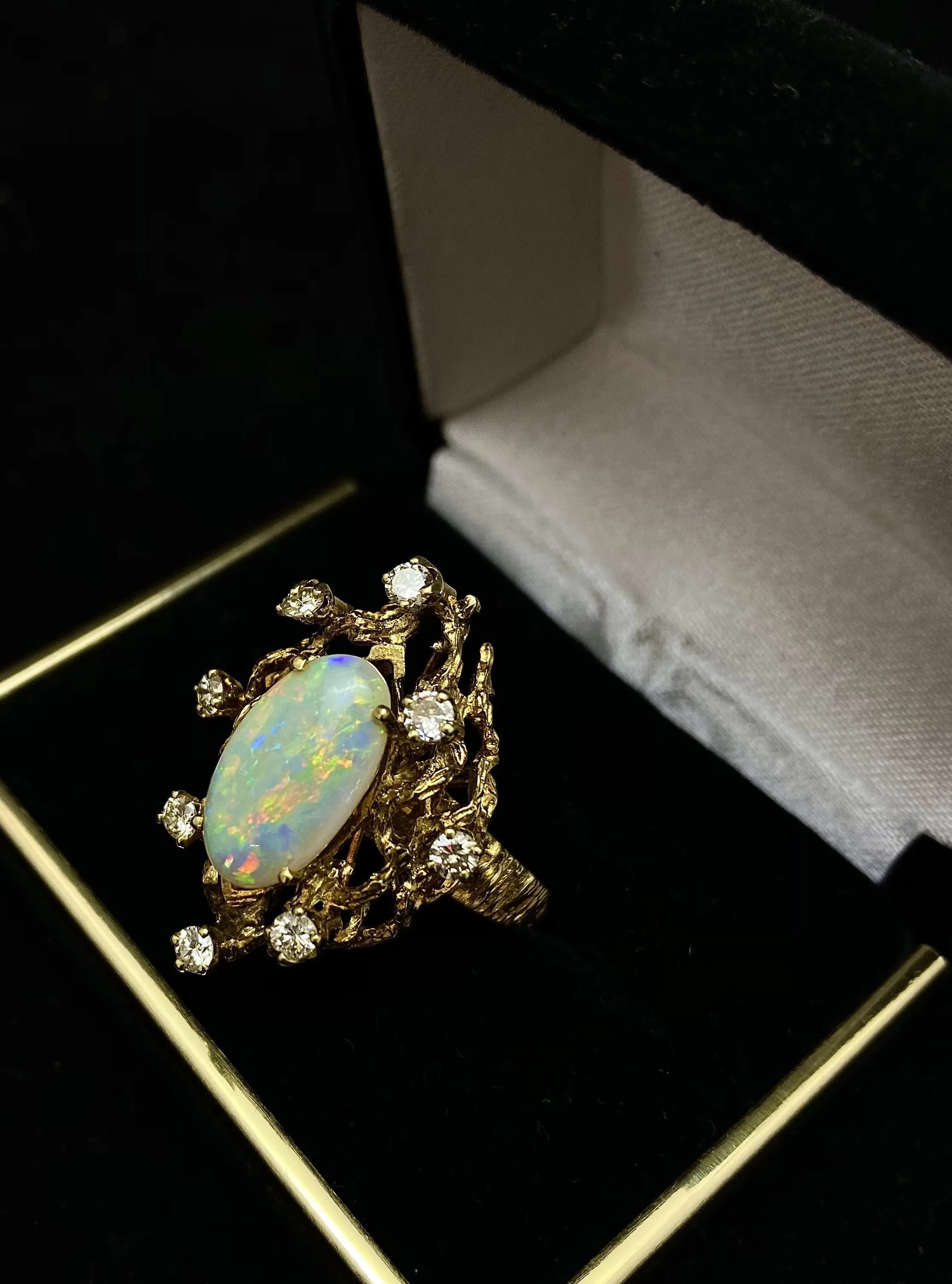 1940's Antique Designer Solid Yellow Gold Opal and Diamond Ring - $13K Appraisal Value w/ CoA!