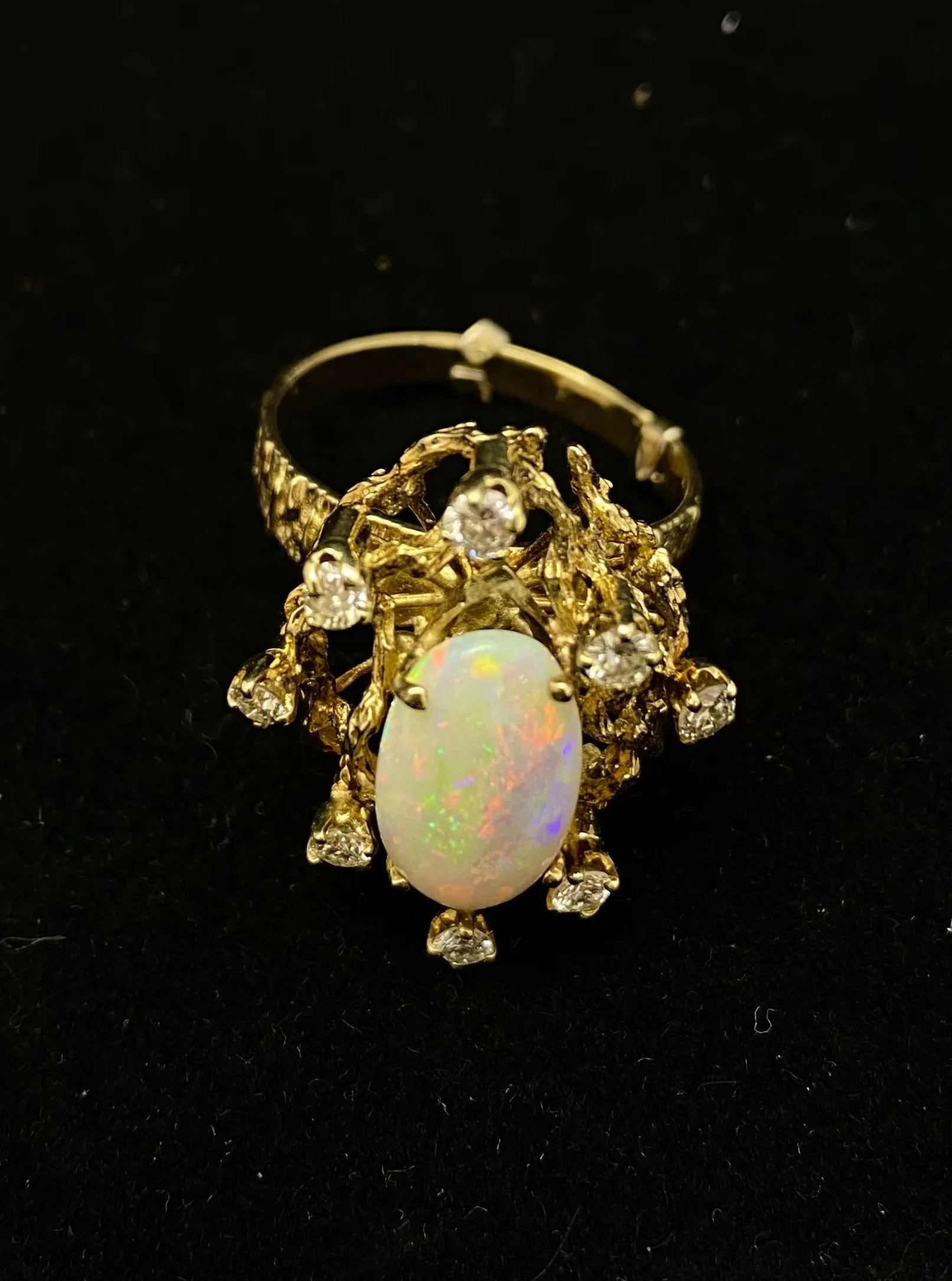 1940's Antique Designer Solid Yellow Gold Opal and Diamond Ring - $13K Appraisal Value w/ CoA!