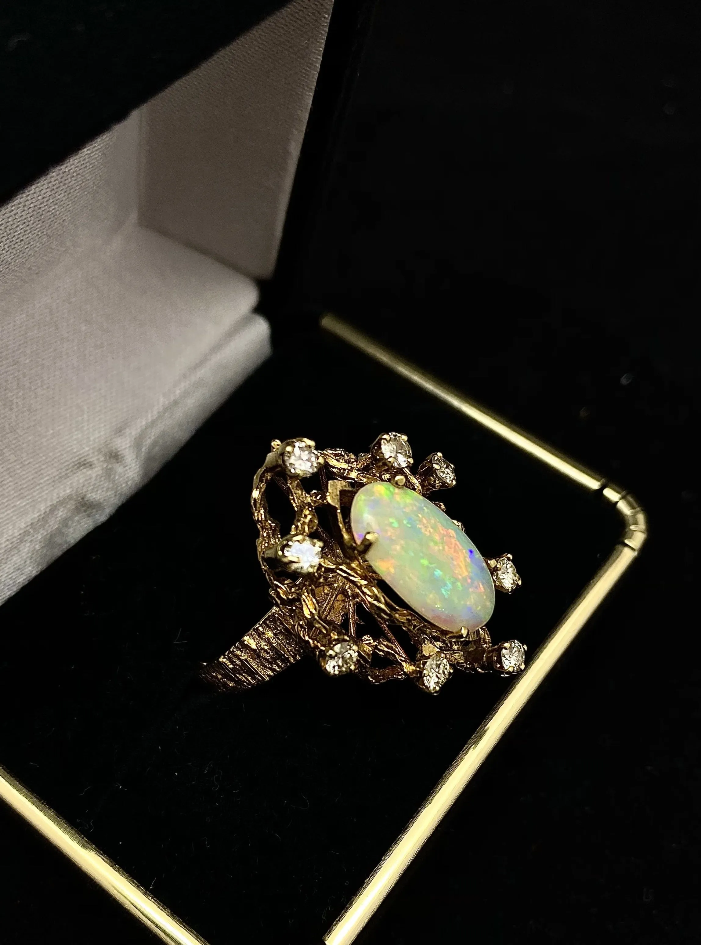 1940's Antique Designer Solid Yellow Gold Opal and Diamond Ring - $13K Appraisal Value w/ CoA!