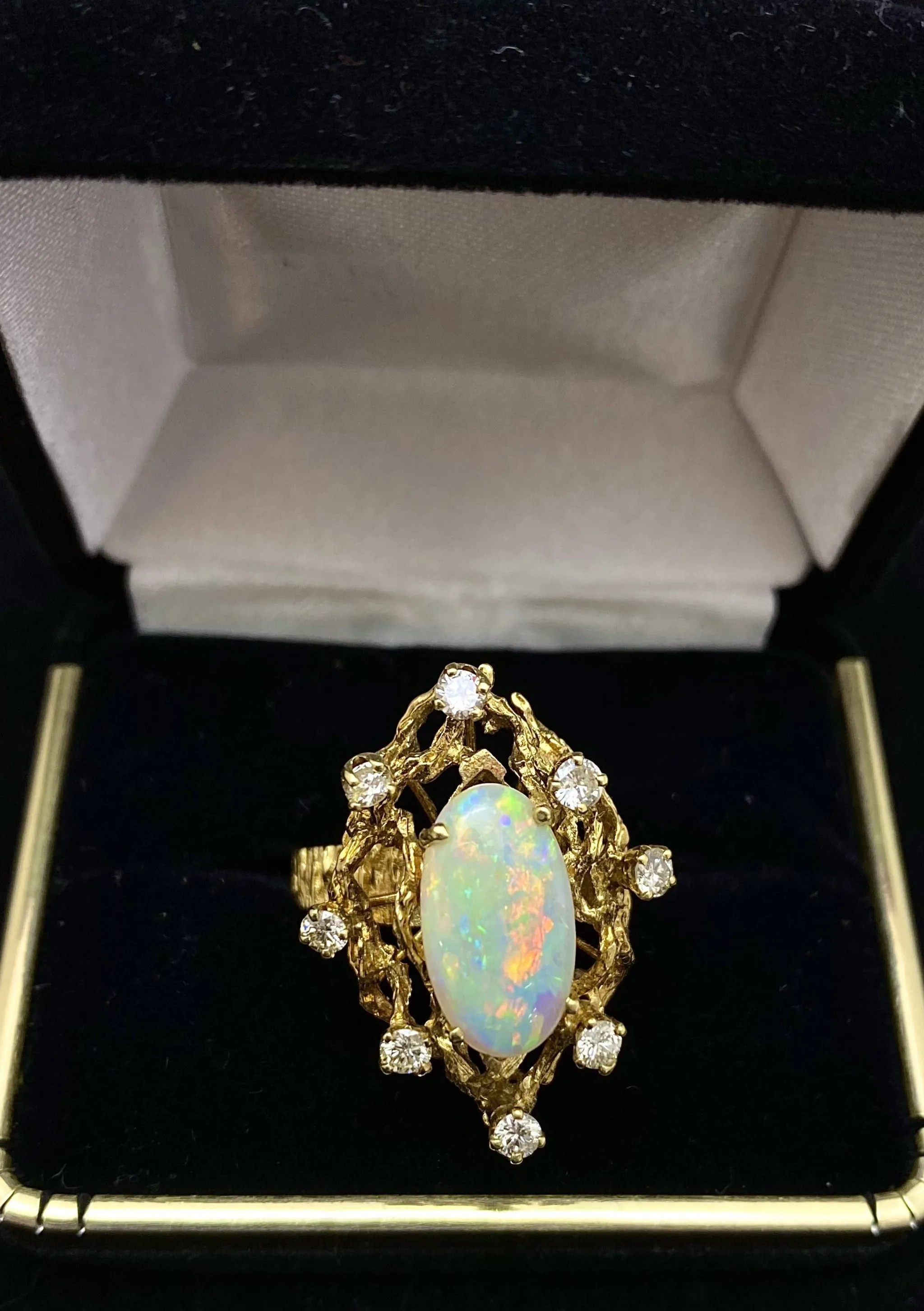 1940's Antique Designer Solid Yellow Gold Opal and Diamond Ring - $13K Appraisal Value w/ CoA!
