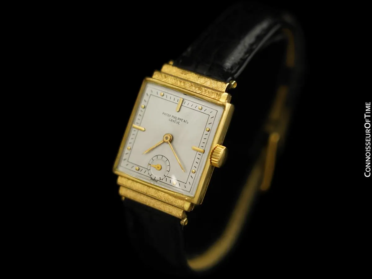 1946 Patek Philippe Vintage Mens Late Art Deco Handwound Watch with Stepped Lugs - 18K Gold