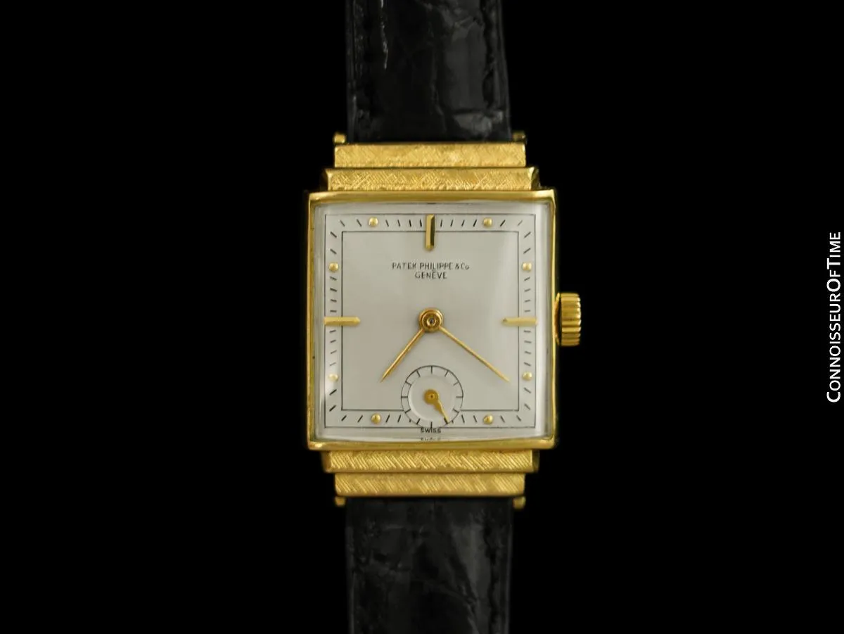 1946 Patek Philippe Vintage Mens Late Art Deco Handwound Watch with Stepped Lugs - 18K Gold