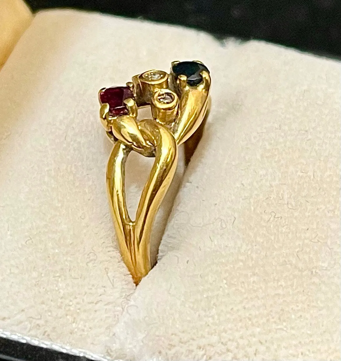 1950s Designer Unique 18KYG with Sapphire, Ruby & Diamonds Ring - $5K APR Value w/CoA!