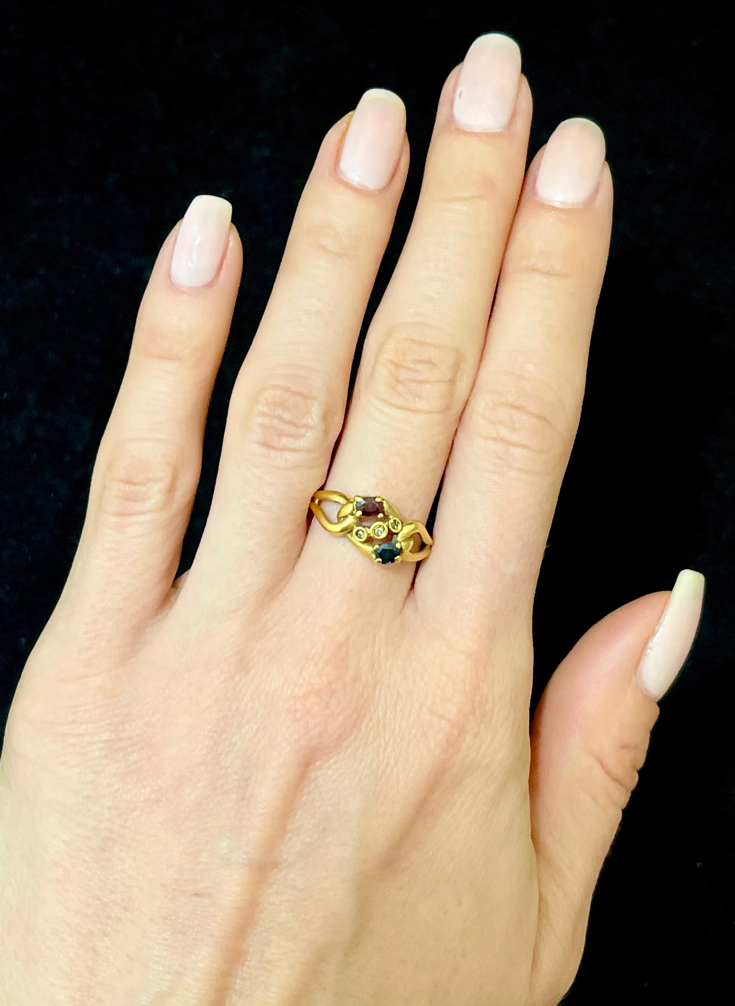 1950s Designer Unique 18KYG with Sapphire, Ruby & Diamonds Ring - $5K APR Value w/CoA!