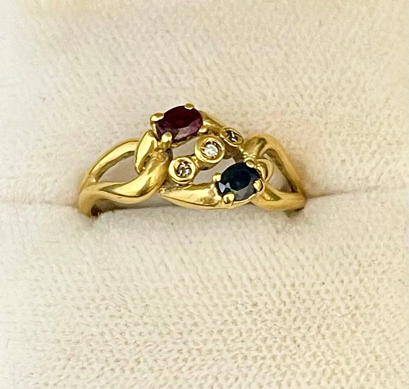 1950s Designer Unique 18KYG with Sapphire, Ruby & Diamonds Ring - $5K APR Value w/CoA!