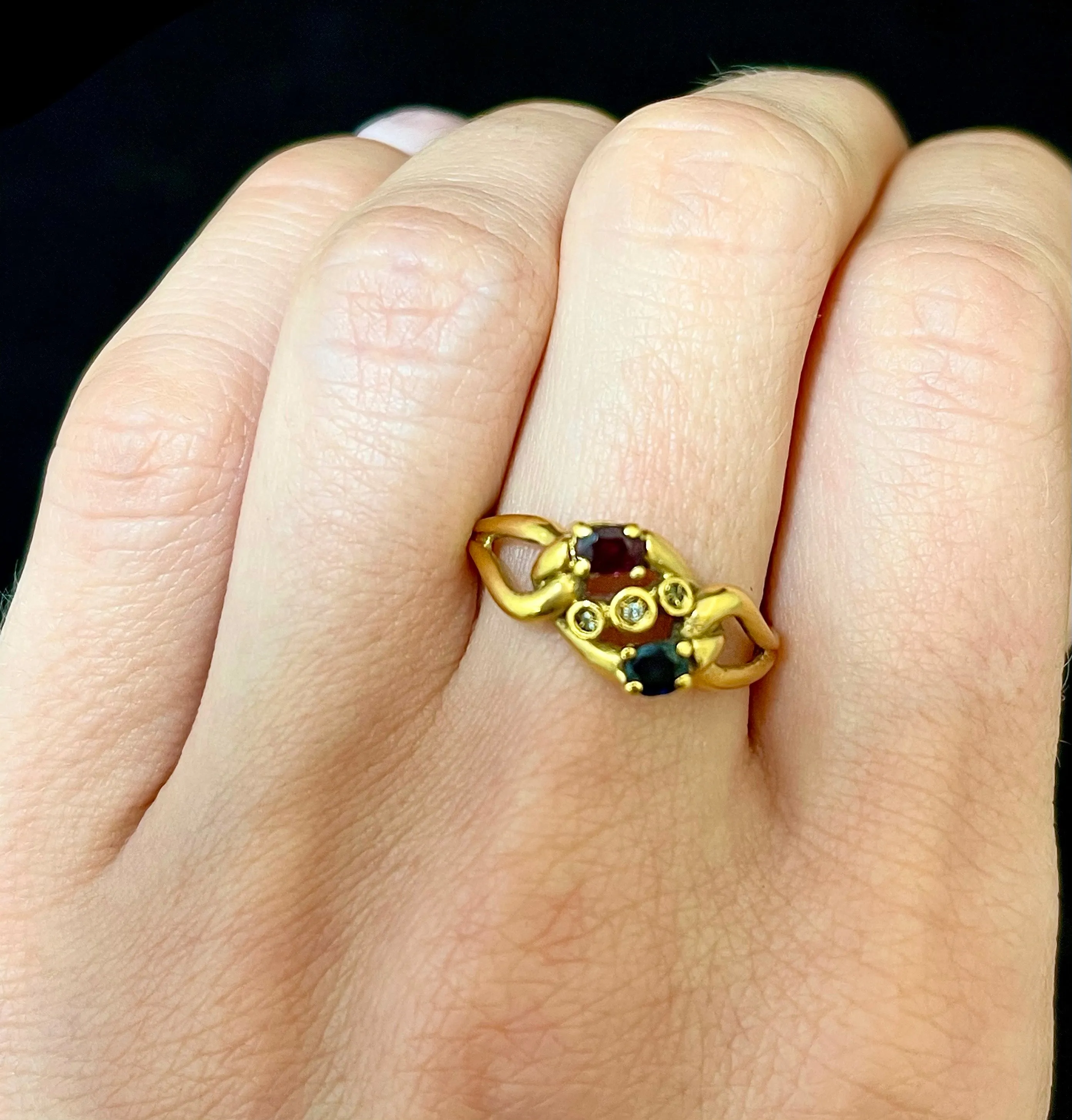 1950s Designer Unique 18KYG with Sapphire, Ruby & Diamonds Ring - $5K APR Value w/CoA!