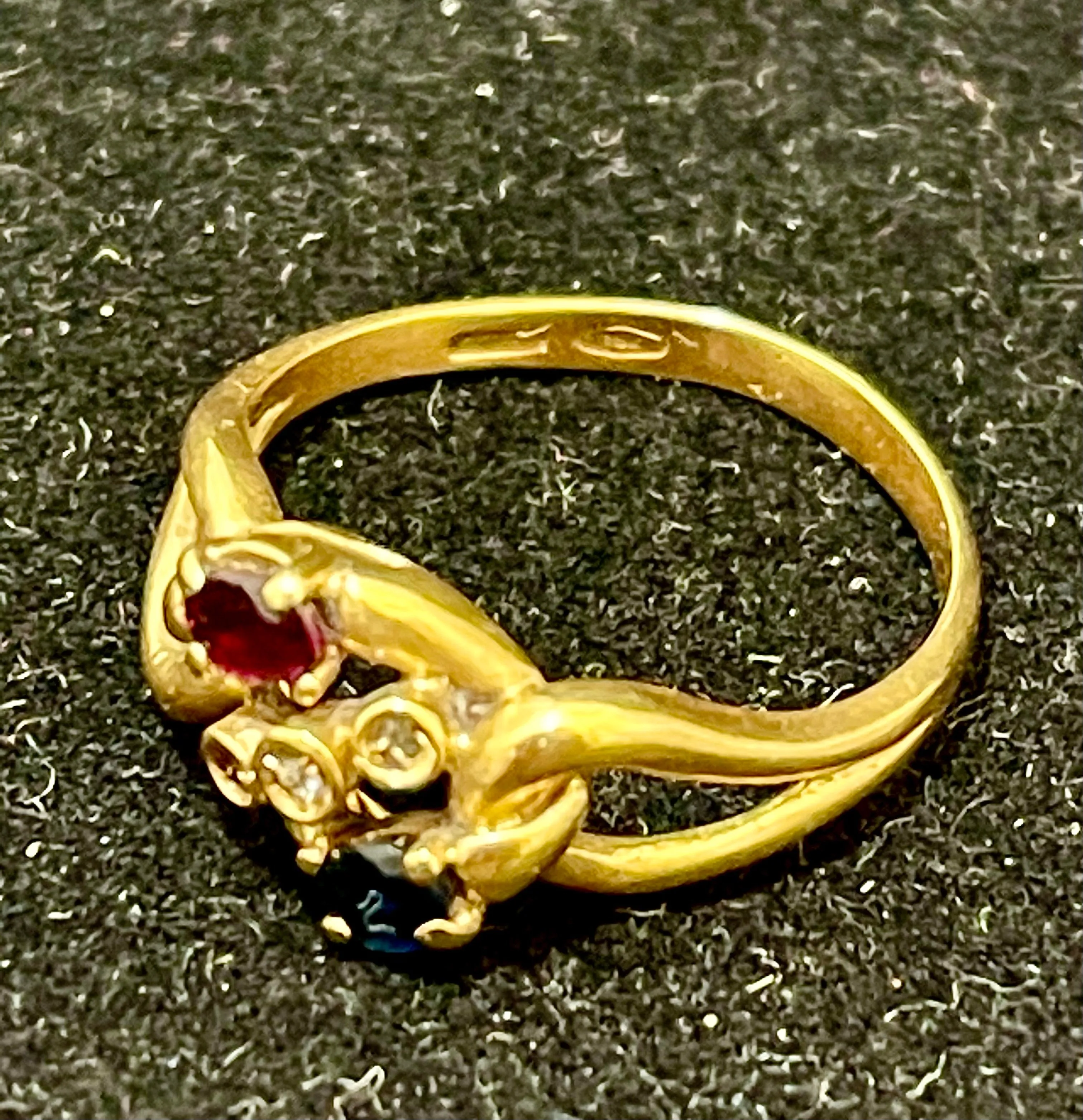1950s Designer Unique 18KYG with Sapphire, Ruby & Diamonds Ring - $5K APR Value w/CoA!