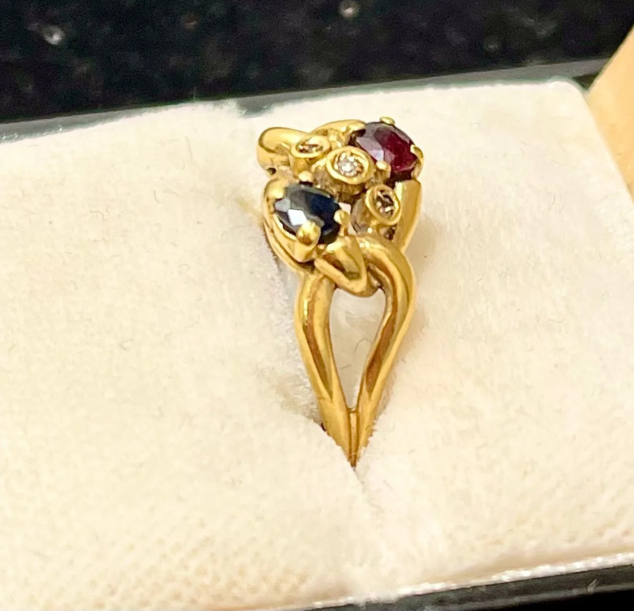 1950s Designer Unique 18KYG with Sapphire, Ruby & Diamonds Ring - $5K APR Value w/CoA!