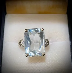 1950s Unique Designer's Solid White Gold Aquamarine w Diamond Ring - $8K Appraisal Value w/CoA}