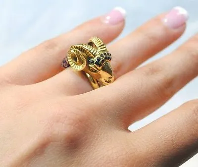 1950s Vintage Enamel Ram Head Wrap Around Ring in 18K Yellow Gold - $8K VALUE