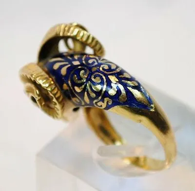 1950s Vintage Enamel Ram Head Wrap Around Ring in 18K Yellow Gold - $8K VALUE