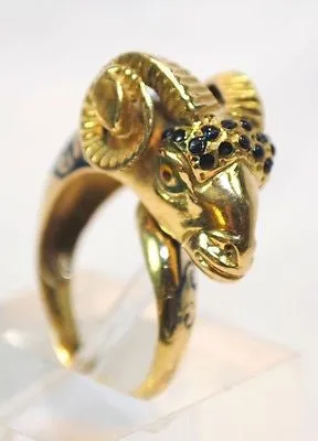 1950s Vintage Enamel Ram Head Wrap Around Ring in 18K Yellow Gold - $8K VALUE