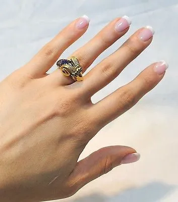 1950s Vintage Enamel Ram Head Wrap Around Ring in 18K Yellow Gold - $8K VALUE