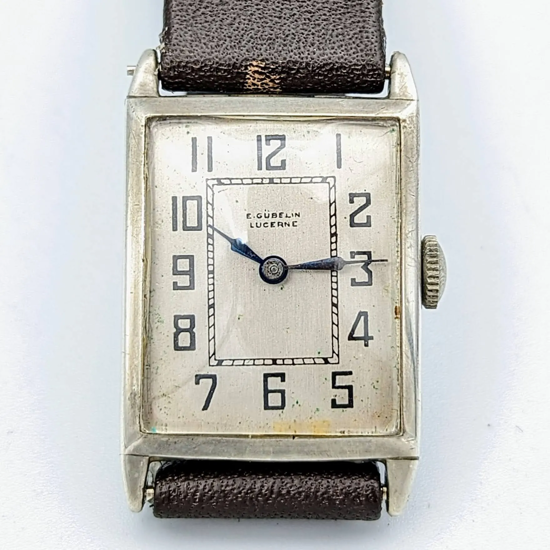 1952's E. GUBELIN LUCERNE Silver Art Deco Watch Swiss Made Wristwatch
