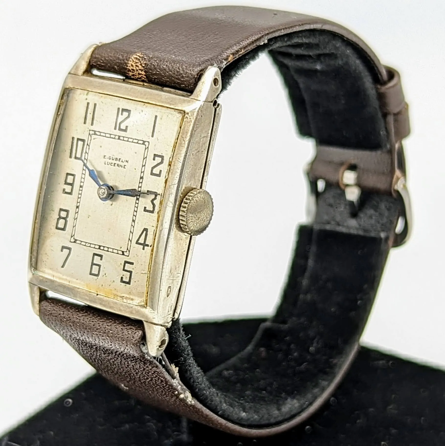 1952's E. GUBELIN LUCERNE Silver Art Deco Watch Swiss Made Wristwatch