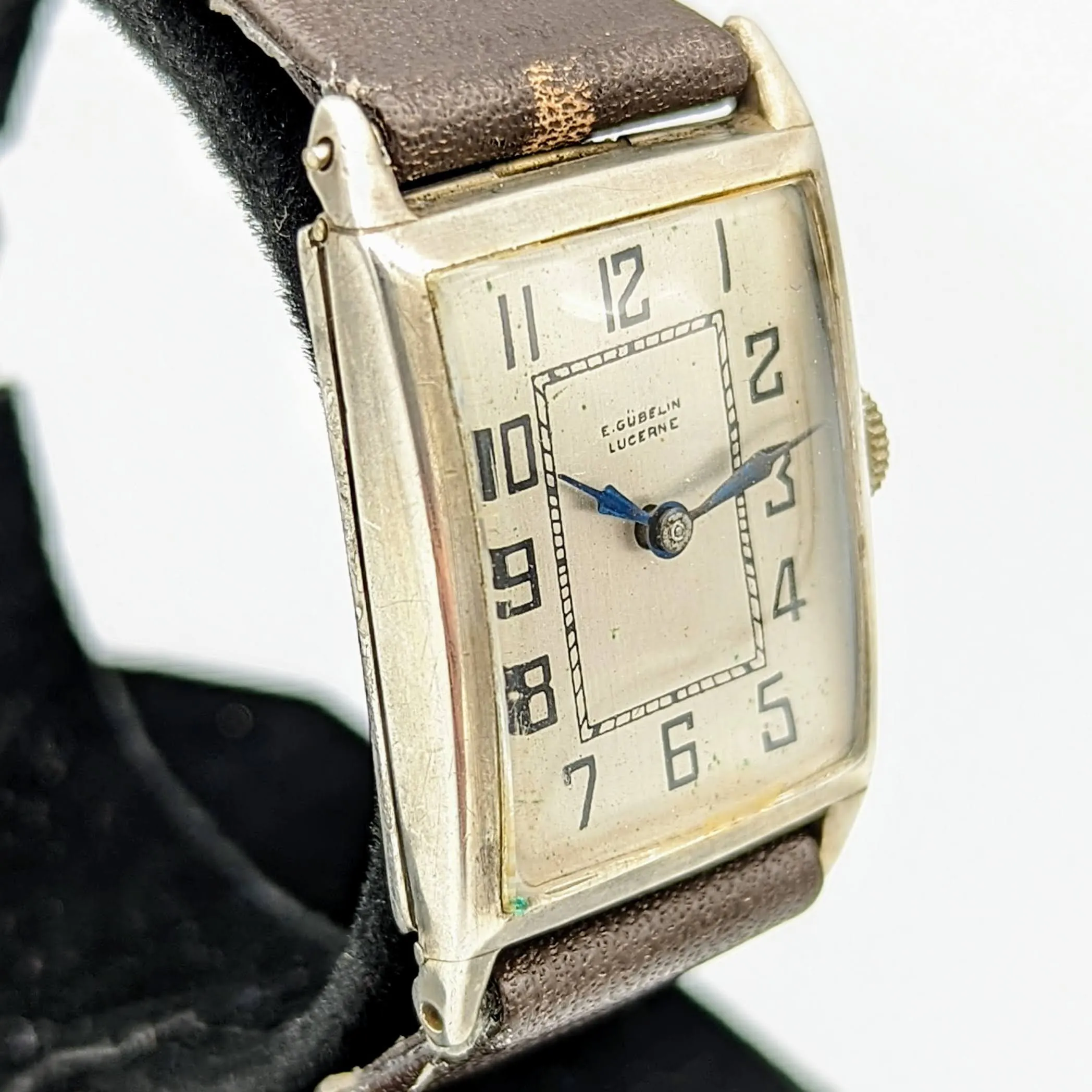 1952's E. GUBELIN LUCERNE Silver Art Deco Watch Swiss Made Wristwatch