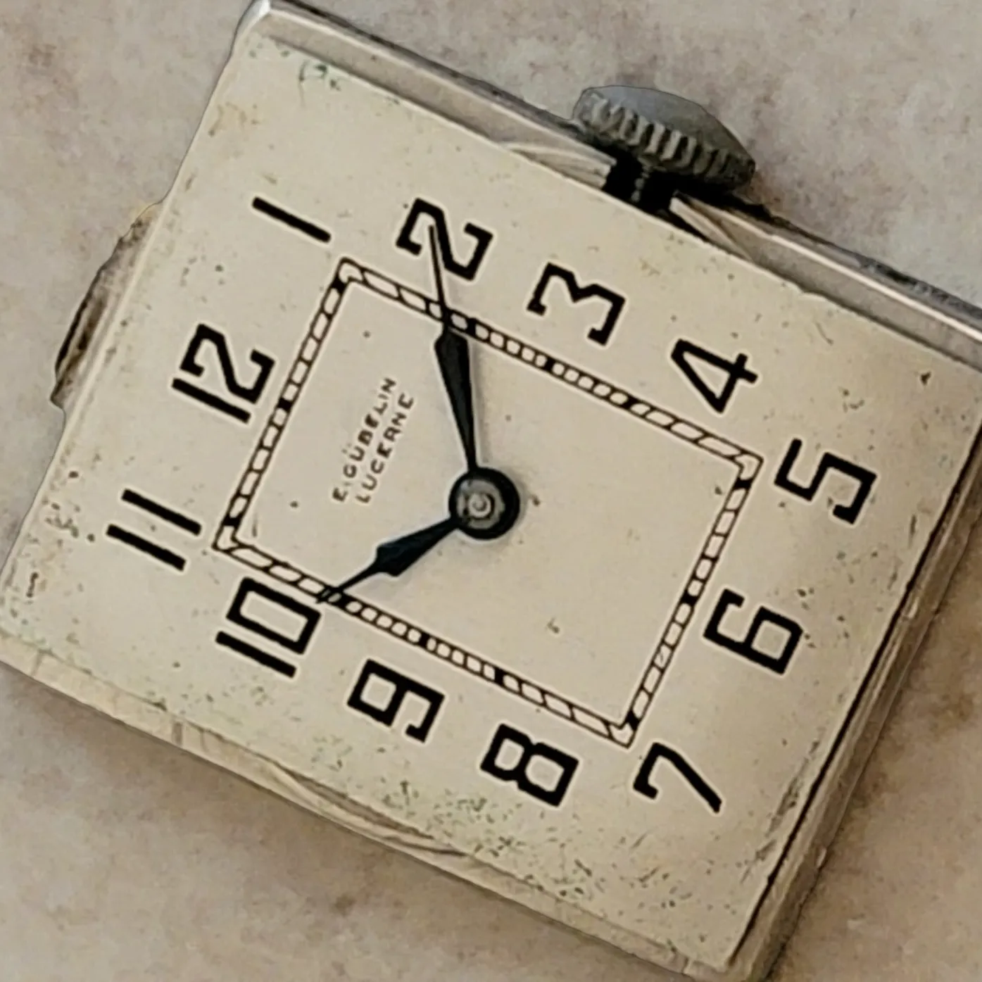 1952's E. GUBELIN LUCERNE Silver Art Deco Watch Swiss Made Wristwatch