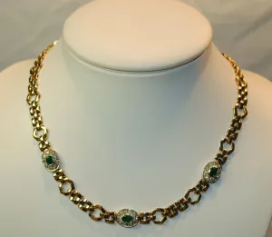1960s Vintage Emerald & Diamond Necklace in Solid 14K Yellow & White Gold - $20K VALUE