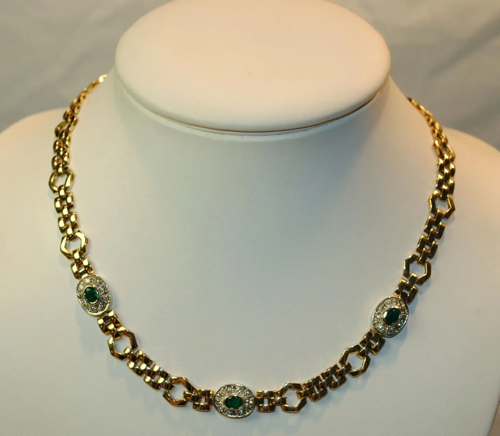 1960s Vintage Emerald & Diamond Necklace in Solid 14K Yellow & White Gold - $20K VALUE