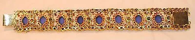 1970s Vintage Blue Lapis Lazuli, Emerald, Pink & Blue Sapphire Bracelet in 22K Yellow Gold UGL Certified - $22.5K VALUE