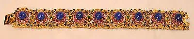 1970s Vintage Blue Lapis Lazuli, Emerald, Pink & Blue Sapphire Bracelet in 22K Yellow Gold UGL Certified - $22.5K VALUE