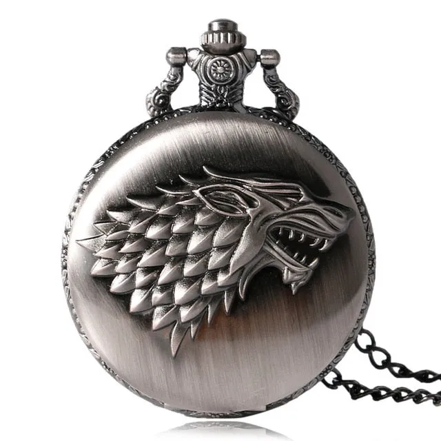 2016 Antique Game of Thrones Stark Family Crest Winter is Coming Design Pocket Watch Unique Gifts Unisex Fob Clock