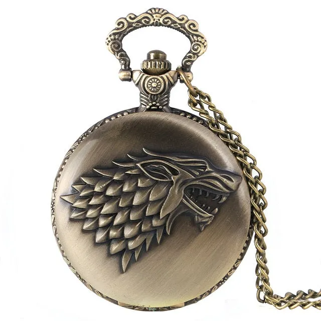 2016 Antique Game of Thrones Stark Family Crest Winter is Coming Design Pocket Watch Unique Gifts Unisex Fob Clock