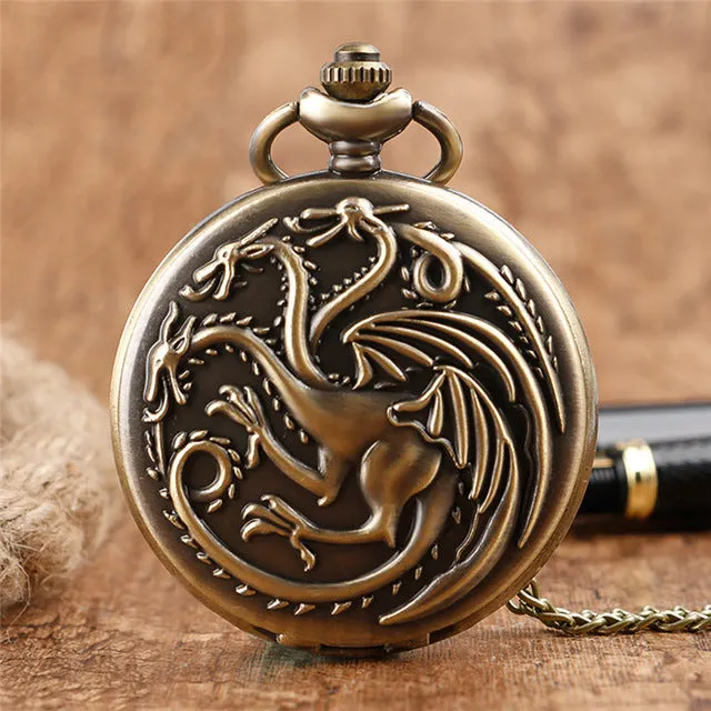 2016 Antique Game of Thrones Stark Family Crest Winter is Coming Design Pocket Watch Unique Gifts Unisex Fob Clock