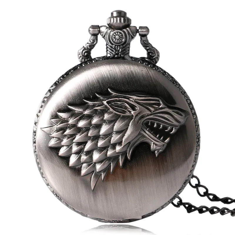 2016 Antique Game of Thrones Stark Family Crest Winter is Coming Design Pocket Watch Unique Gifts Unisex Fob Clock