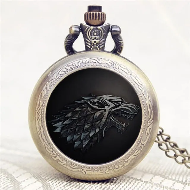 2016 Antique Game of Thrones Stark Family Crest Winter is Coming Design Pocket Watch Unique Gifts Unisex Fob Clock