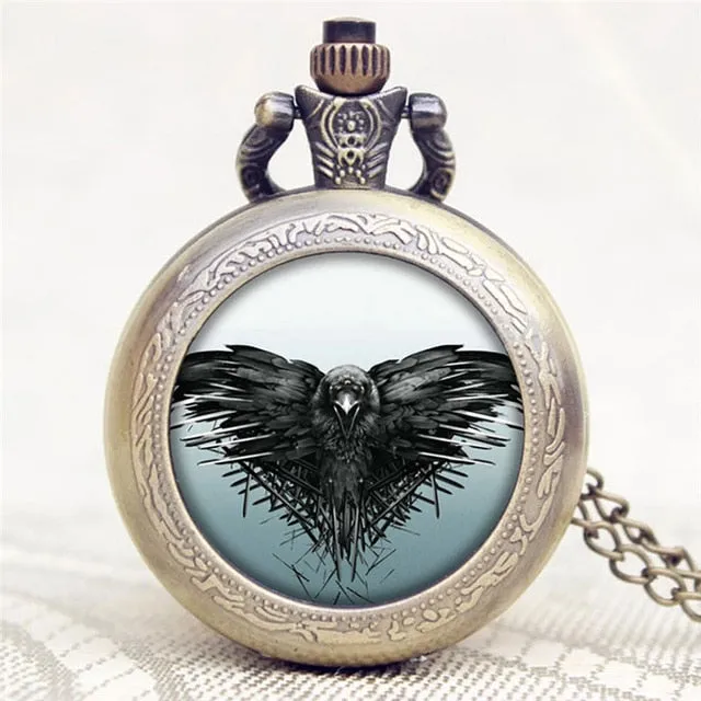 2016 Antique Game of Thrones Stark Family Crest Winter is Coming Design Pocket Watch Unique Gifts Unisex Fob Clock