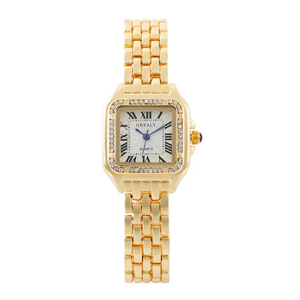 2023 Luxury Women's Fashion Square Watches Gold Alloy Strap Ladies Quartz Wristwatches Qualities Female Roman Scale Clock