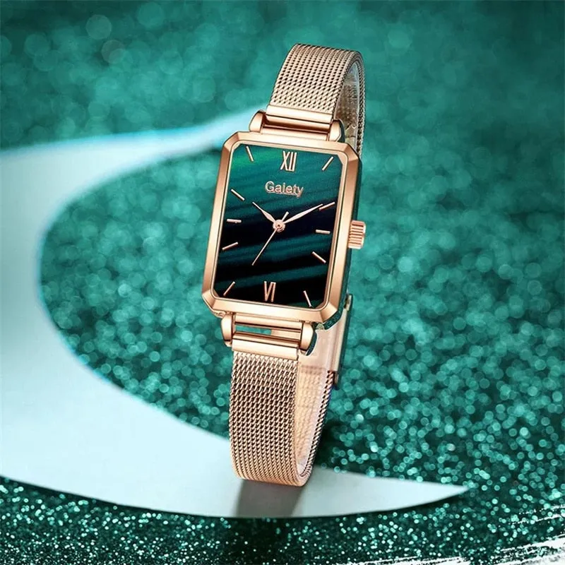 2pcs Set Women Watches Fashion Square Ladies Quartz Watch